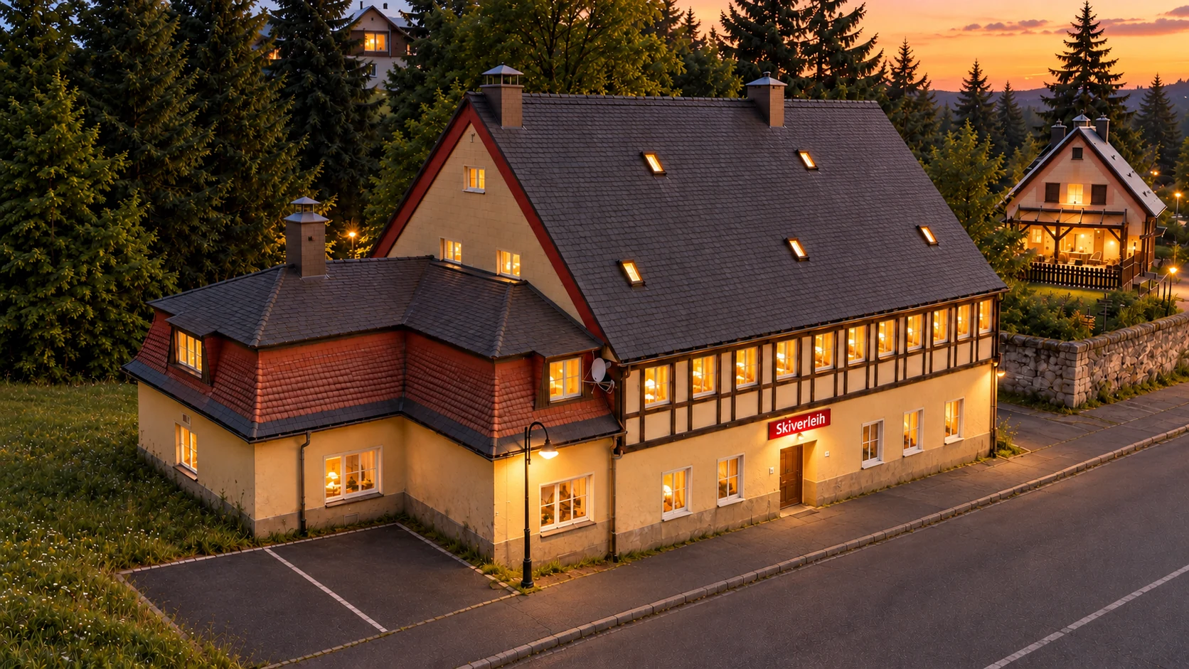 Das denkmalgeschützte Kaufmanns Café in Oberwiesenthal im Sommer